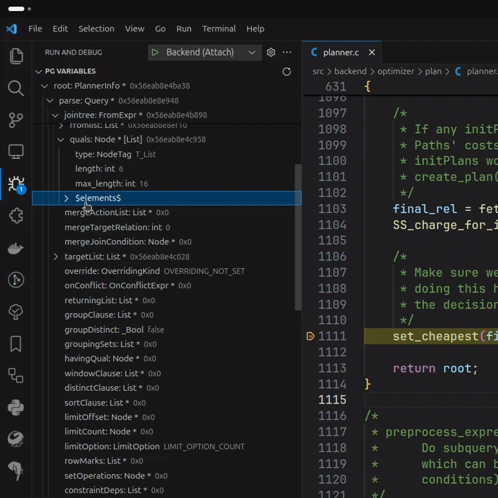 Variables view