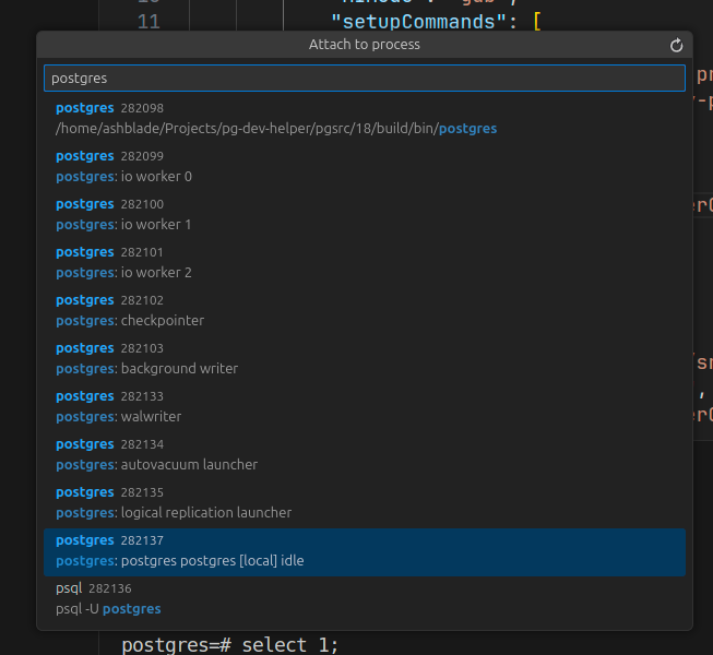 Shown quick-pick window with target backend